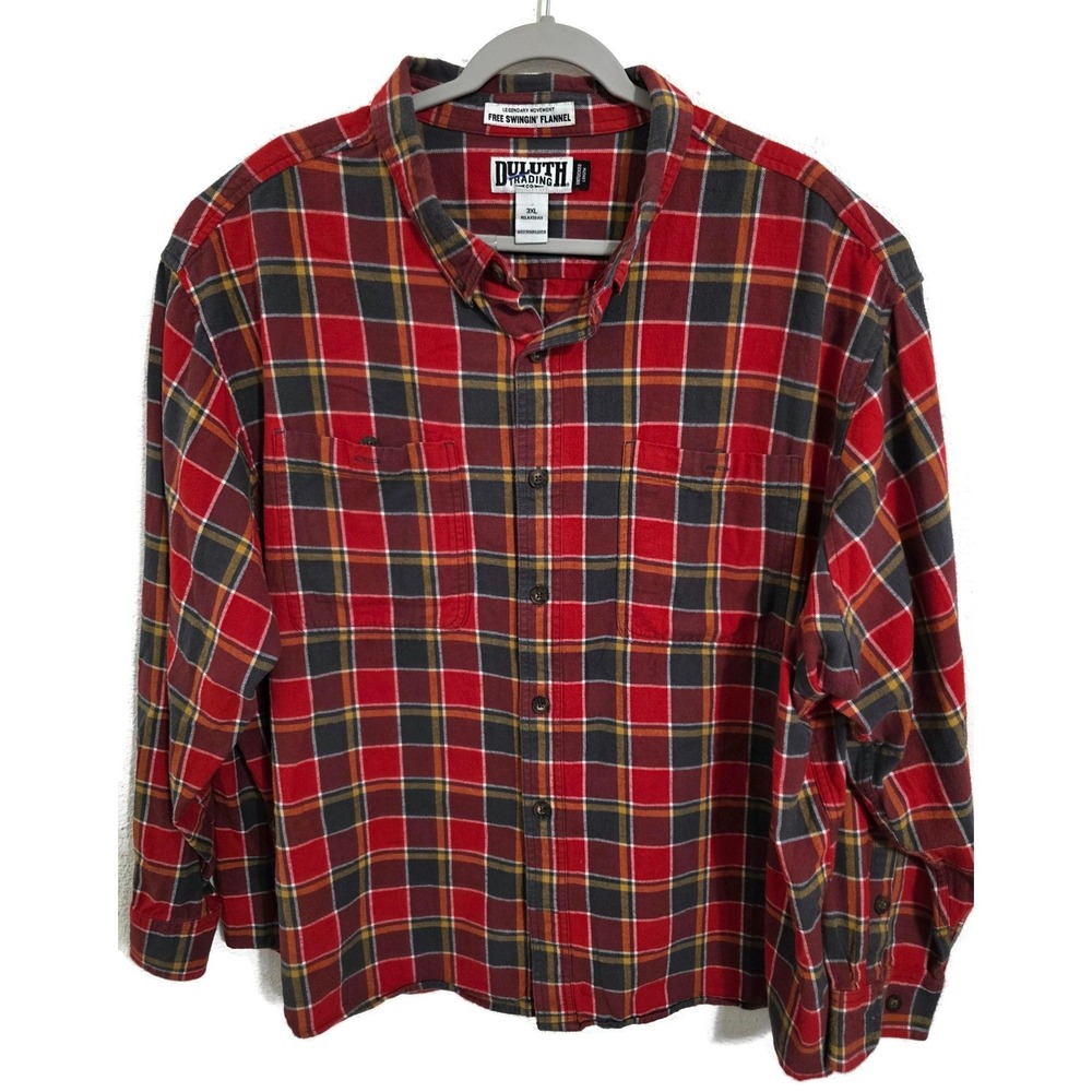 Duluth Trading Co Mens 3XL Red Plaid Free Swingin Flannel Button Front Shirt